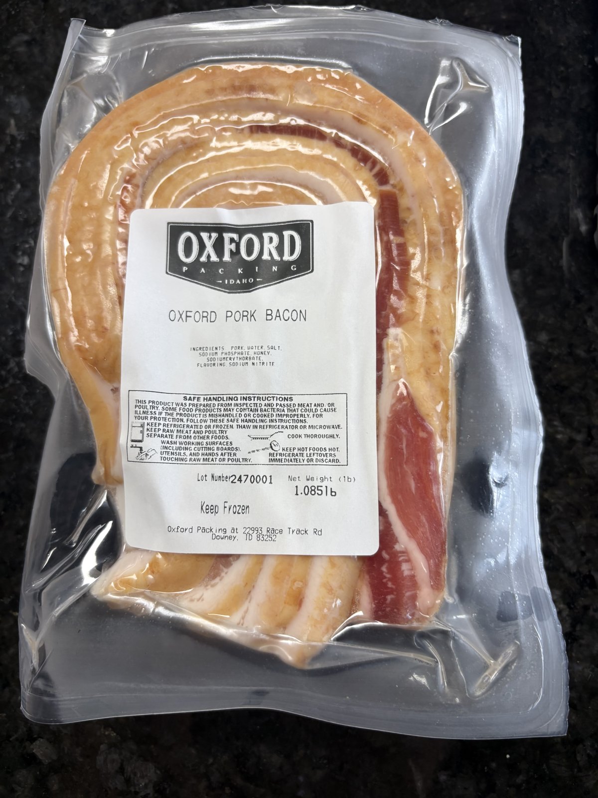 1 lb package of Oxford Pork Bacon