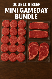 Double B Beef Mini Gameday Bundle - Premium Pasture-Raised Beef with Ground Beef Patties, Sirloin Steaks, and Ribeyes, Vacuum-Sealed for Freshness, Approx. 8-10 lbs